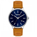 Ανδρικό ρολόι Timberland Allendale TBL15638JS03 με ταμπά δερμάτινο λουράκι και μπλε καντράν διαμέτρου 45mm με ημερομηνία.