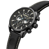 Ανδρικό ρολόι Timberland Henniker III TDWGF2100601 dual time με μαύρο δερμάτινο λουράκι και μαύρο καντράν διαμέτρου 46mm.