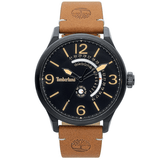 Αντρικό ρολόι Timberland Hollace TBL15419JSB02 με καφέ δερμάτινο λουράκι και μαύρο καντράν διαμέτρου 45mm.