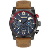 Αντρικό ρολόι Timberland Holyoke TDWGF2100003 με καφέ δερμάτινο λουράκι και μπλε καντράν διαμέτρου 46mm.