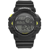 Ανδρικό ρολόι Timberland Mackworth TDWGP2101301 με μαύρο καουτσούκ λουράκι και μαύρο καντράν διαμέτρου 54mm με ένδειξη ψηφιακής ώρας.