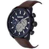 Αντρικό ρολόι Timberland Millway TBL16002JLABL/03 dual time με χρονογράφο, καφέ δερμάτινο λουράκι και μπλε καντράν διαμέτρου 46mm.