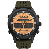 Ανδρικό ρολόι Timberland Nasketucket TDWGP2100301 με χακί καουτσούκ λουράκι και πορτοκαλί καντράν διαμέτρου 49,5mm με ένδειξη ψηφιακής ώρας.