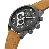 Αντρικό ρολόι Timberland Nickerson TDWGF2100202 με ταμπά δερμάτινο λουράκι και μαύρο καντράν διαμέτρου 49mm.
