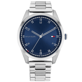 Αντρικό ρολόι Tommy Hilfiger Griffin 1710455 με ασημί ατσάλινο μπρασελέ και μπλε καντράν διαμέτρου 43mm.