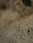 Βαπτιστικός Σταυρός για Κορίτσι MCS091 Χρυσός 14K Διπλής Όψεως με Λευκόχρυσο Σχέδιο & Ζιργκόν