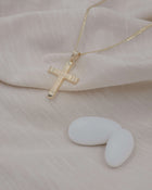 Βαπτιστικός Σταυρός για Κορίτσι CS032 Χρυσός 14K Σαγρέ Κέντρο με Λουστρέ Άκρες