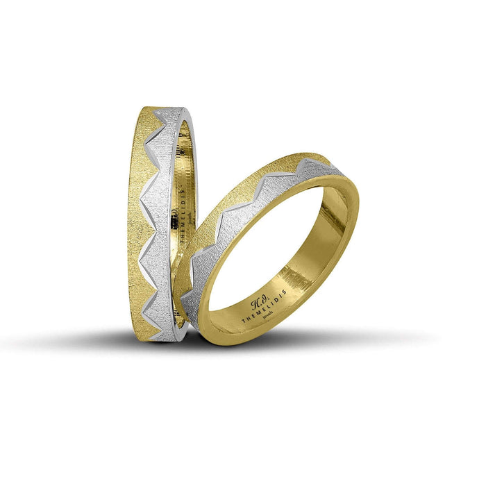 Δίχρωμες βέρες γάμου λευκόχρυσες και χρυσές ματ με σχέδια, πλάτους 4 mm