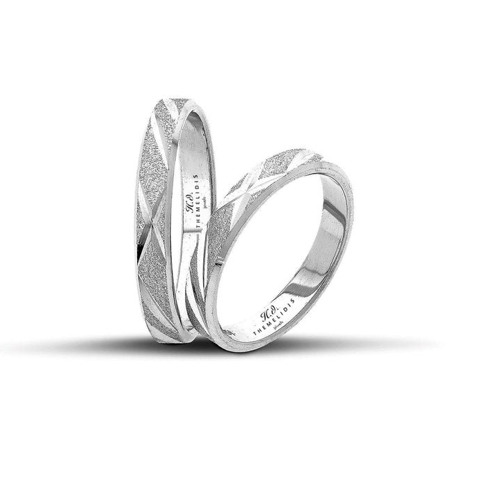 Βέρες Γάμου λευκόχρυσες με αμμοβολή και λουστράτα σχέδια. Πλάτος 3.5mm