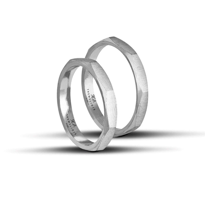 Βέρες Γάμου Λευκόχρυσες σαγρέ τετραγωνισμένες. Πλάτος 3 mm.