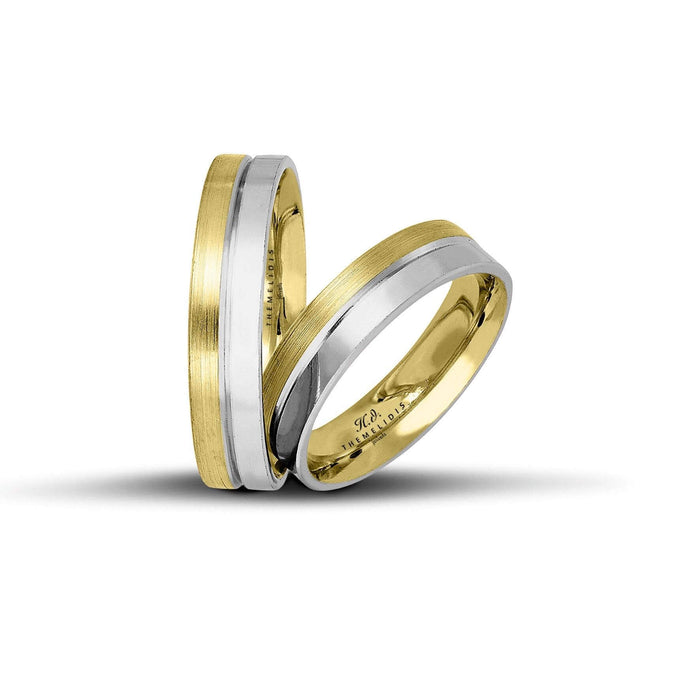 Δίχρωμες βέρες γάμου WR191 λευκόχρυσες και χρυσές, πλάτους 5 mm με λουστρέ και ματ φινίρισμα, χειροποίητης κατασκευής.