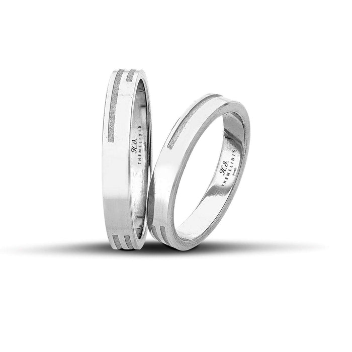 Βέρες γάμου λευκόχρυσες λουστρέ με ματ γραμμές, πλάτους 3.5 mm