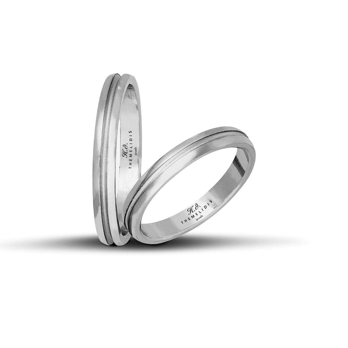 Μοντέρνες βέρες γάμου λευκόχρυσες λουστρέ με ματ γραμμή, πλάτους 3 mm