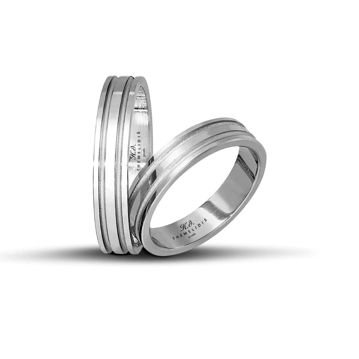 Μοντέρνες βέρες γάμου λευκόχρυσες WR180 λουστρέ με σαγρέ γραμμές, πλάτους 4.5 mm.