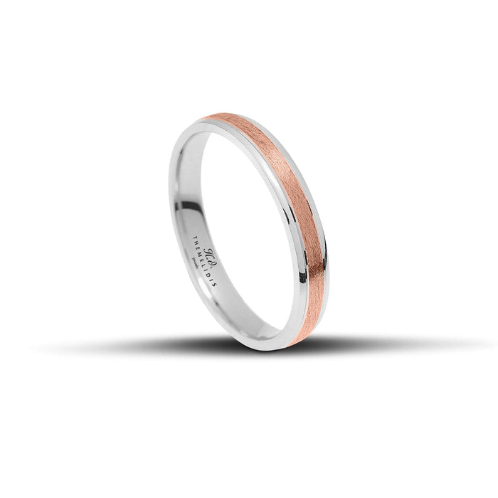 Μοντέρνες δίχρωμες βέρες γάμου WR340, λευκόχρυσες λουστρέ και ροζ χρυσές σαγρέ, κομψές και χειροποίητες, διαθέσιμες σε 9, 14, 18 ή 22 καράτια.