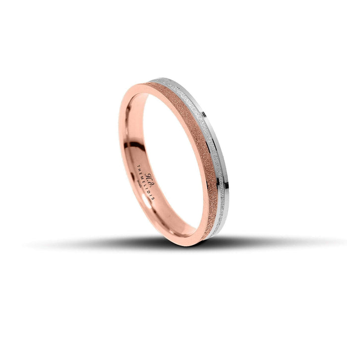 Βέρες γάμου WR345, λευκόχρυσες και ροζ χρυσές ματ και λουστρέ, κομψές και χειροποίητες, διαθέσιμες σε 9, 14, 18 ή 22 καράτια.