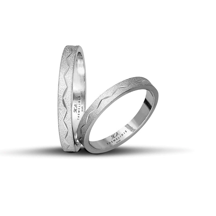 Μοντέρνες βέρες γάμου WR185 λευκόχρυσες σαγρέ με λουστρέ γραμμή, πλάτους 3 mm.