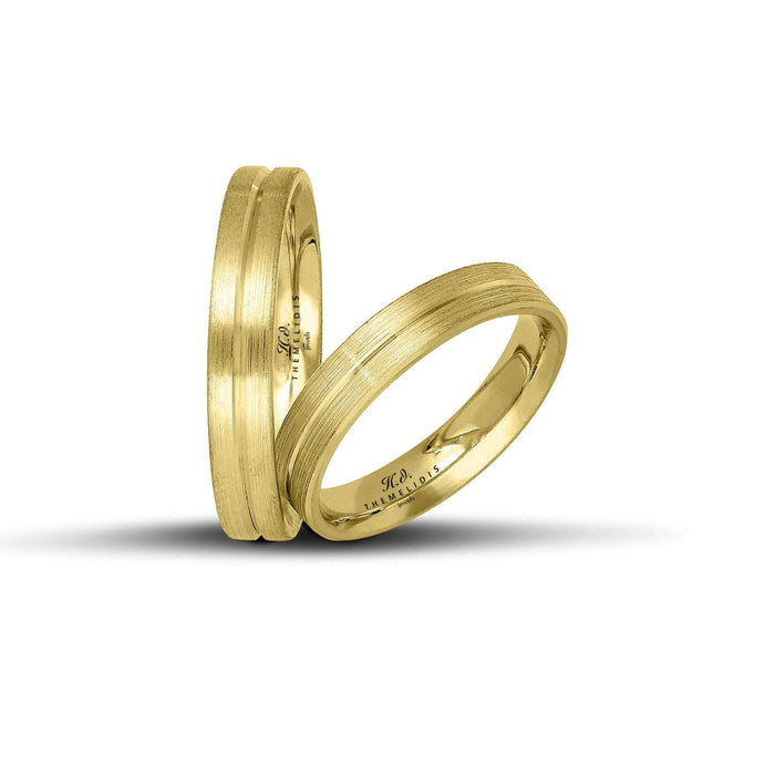 Χρυσές βέρες γάμου 4 mm ματ φινίρισμα, χειροποίητης κατασκευής.