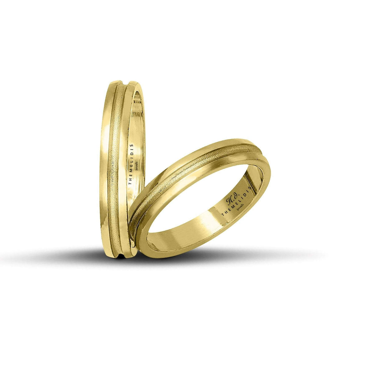 Πρωτότυπες βέρες γάμου WR181 χρυσές λουστρέ με σαγρέ γραμμή, πλάτους 3.5 mm