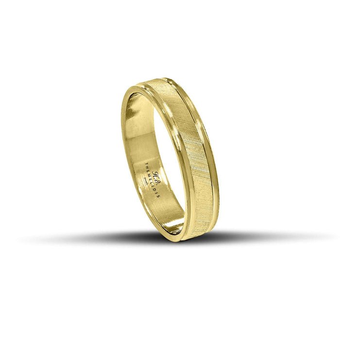 Χρυσές βέρες γάμου 5 mm, σαγρέ με λουστρέ γραμμές, λαμπερές και χειροποίητης κατασκευής, διαθέσιμες σε 9, 14, 18 ή 22 καράτια.