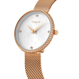 Γυναικείο ρολόι Vogue Jet Set Crystals 813851 με ροζ χρυσό ατσάλινο μπρασελέ και άσπρο καντράν διαμέτρου 34mm με ζιργκόν.