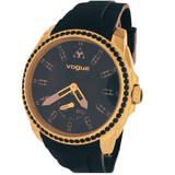 Προσφορά ρολόι Vogue με μαύρο καουτσούκ λουράκι και μαύρο καντράν διαμέτρου 44mm με ζιργκόν.