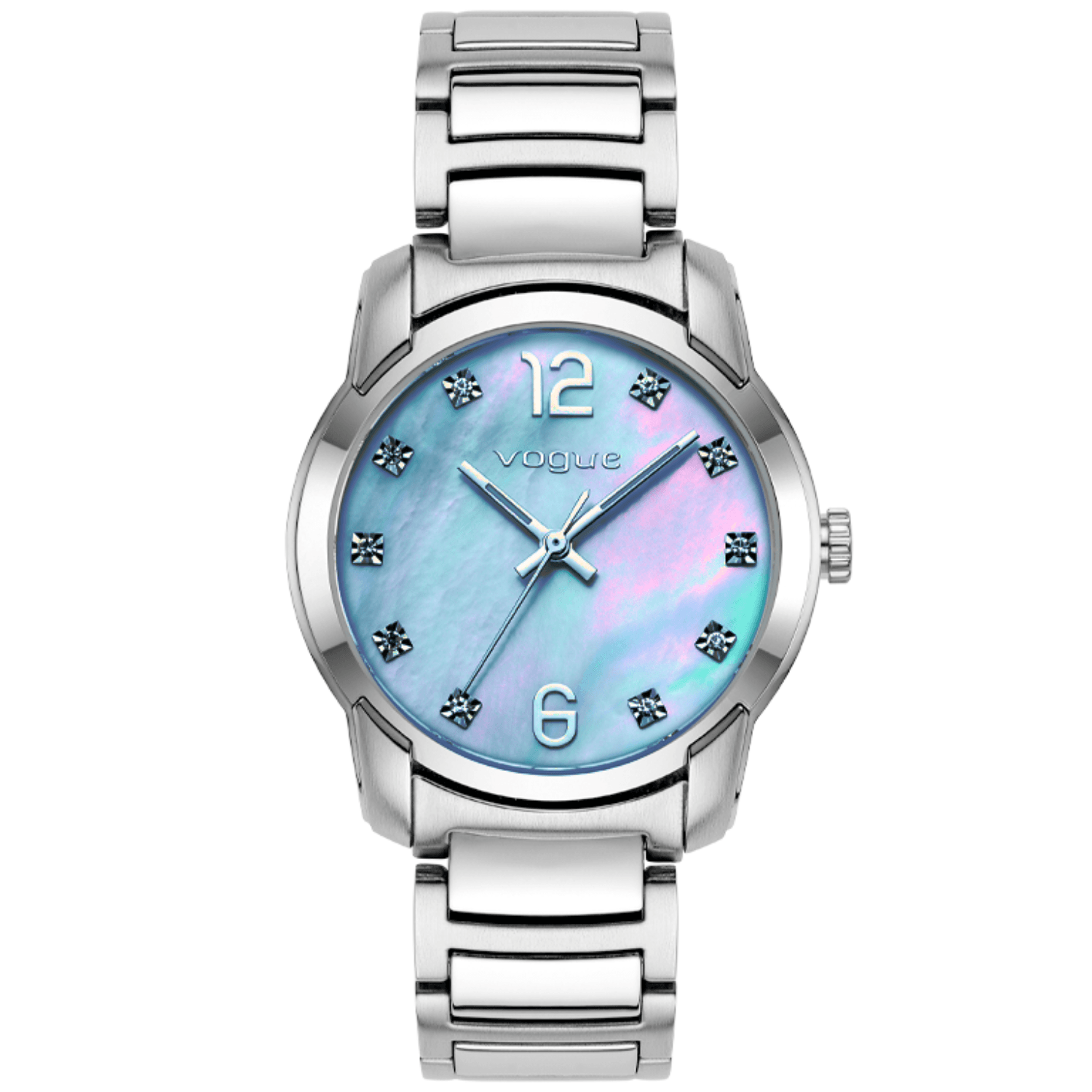Ρολόι Vogue Sorento 2020611282 με ασημί μπρασελέ, θαλασσί καντράν με ασημί δείκτες και διάμετρο στεφανιού 35mm διακοσμημένο με ζιργκόν.