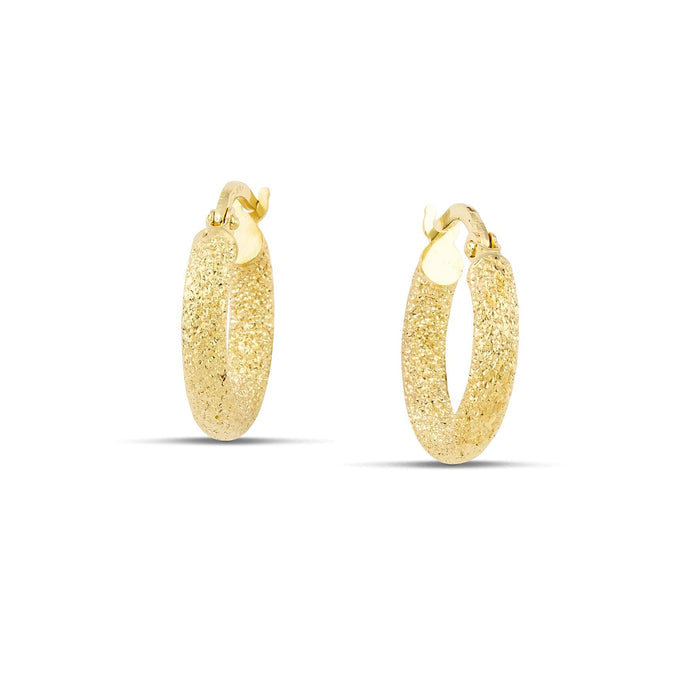 Σκουλαρίκια κρίκοι από χρυσό 14 καρατίων, με αμμοβολή.