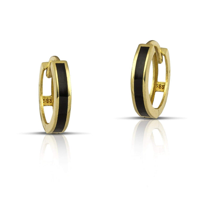 Χρυσά σκουλαρίκια Κ14 κρίκοι με μαύρο σμάλτο