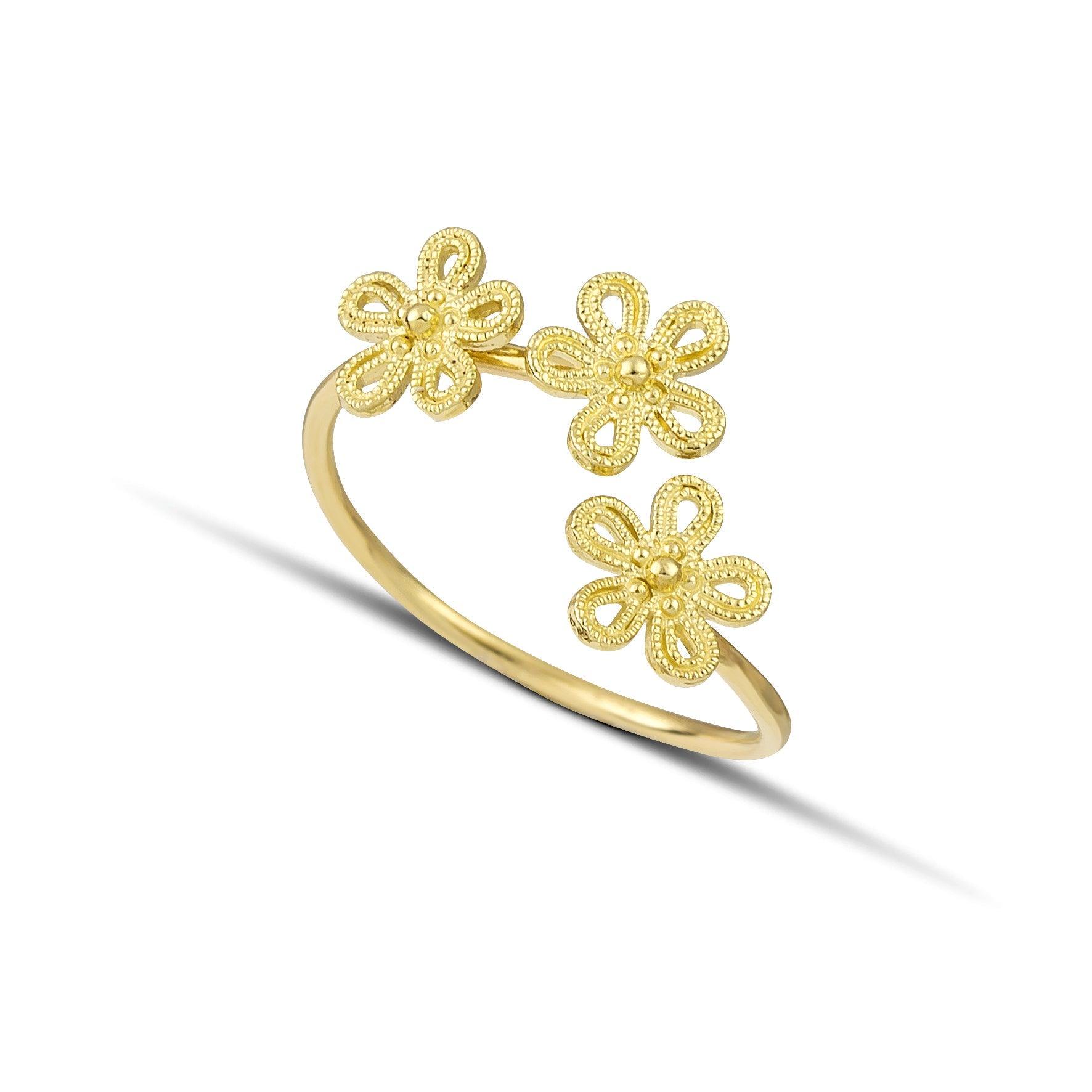 Χρυσό δακτυλίδι Κ14 με λουλούδι