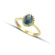 Χρυσό δακτυλίδι Κ14 ροζέτα οβαλ με μπλε πέτρα