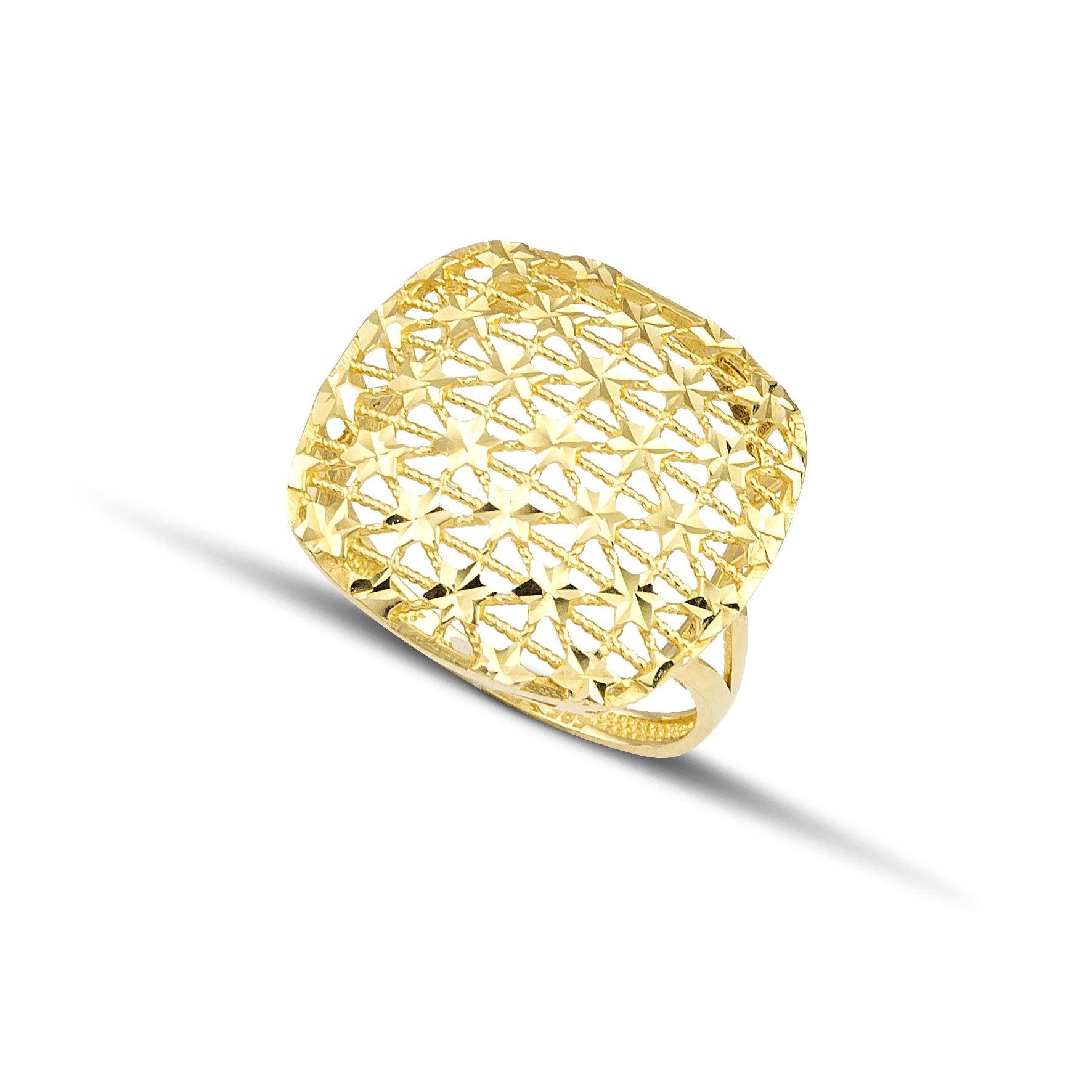 Χρυσό δαχτυλίδι Κ14 με αστέρια και πλέξη