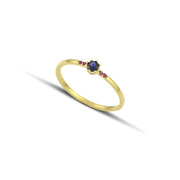Χρυσό δαχτυλίδι Κ14 με μπλε και κόκκινες πέτρες