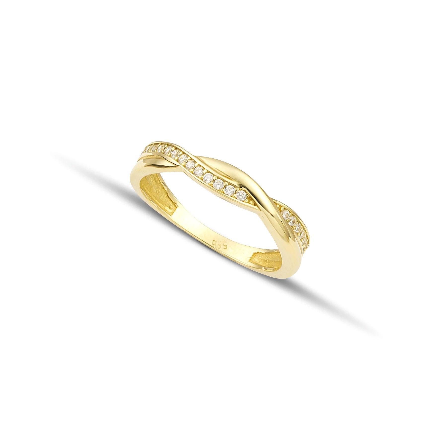 Χρυσό δαχτυλίδι Κ14 με πλέξιμο και πέτρες