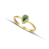 Χρυσό δαχτυλίδι Κ14 ροζέτα δάκρυ με πράσινη πέτρα