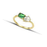 Δαχτυλίδι από χρυσό Κ14 με πράσινο και λευκό ζιργκόν.