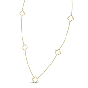 Χρυσό κολιέ 14Κ με σταυρούς NL104 φορεμένο σε λαιμό, με μακριά αλυσίδα 50cm.