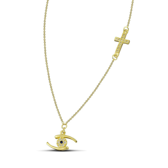 Χρυσό κολιέ Κ14 μάτι με σταυρό