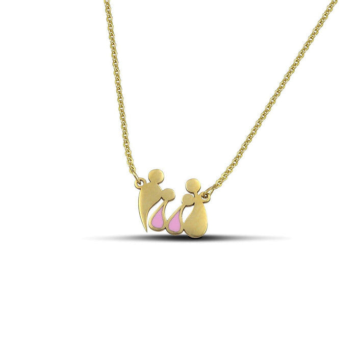 Χρυσό κολιέ Κ14 οικογένεια με δύο κορίτσια και σμάλτο