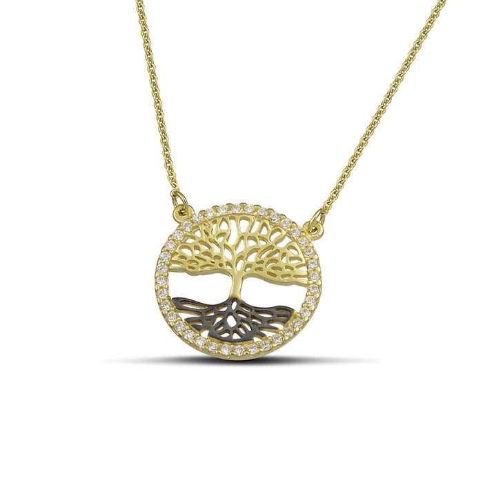 Χρυσό κολιέ Κ9 δέντρο της ζωής με μαύρες και λευκές πέτρες