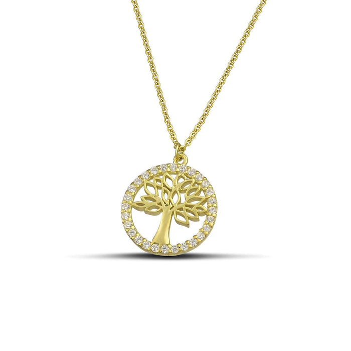 Χρυσό κολιέ Κ9 δέντρο της ζωής με πέτρες