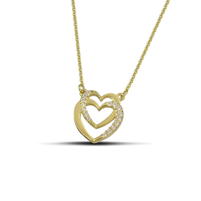 Χρυσό κολιέ Κ9 διπλή καρδιά με πέτρες