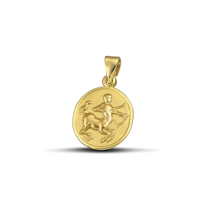 Μενταγιόν ζώδιο τοξότης χρυσό Κ9, οβάλ, διπλής όψεως με κωνσταντινάτο.