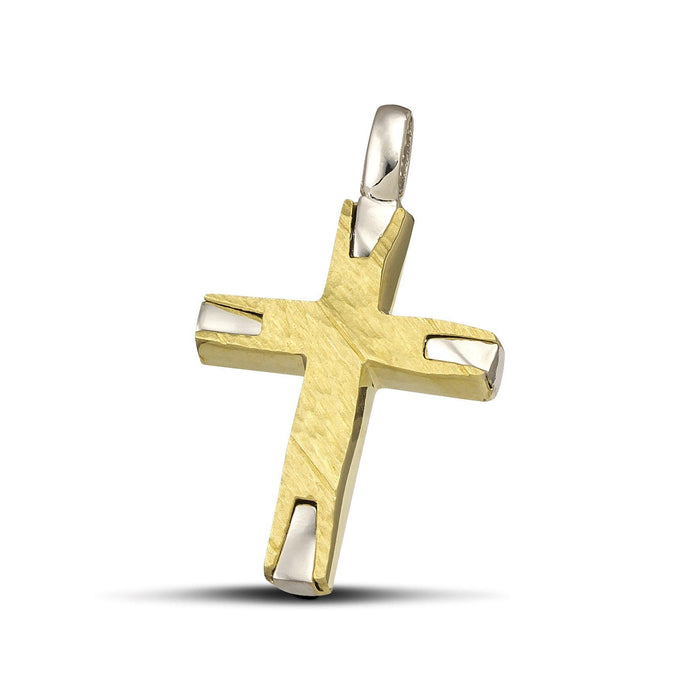 Σταυρός βάπτισης από χρυσό Κ14 σαγρέ για γυναίκα. 