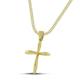 Μοντέρνος σταυρός βάπτισης διπλής όψης από χρυσό Κ14 για αγόρι, σε χοντρή αλυσίδα.