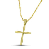 Μοντέρνος σταυρός βάπτισης διπλής όψης από χρυσό Κ14 για αγόρι, σε «Θ» αλυσίδα.