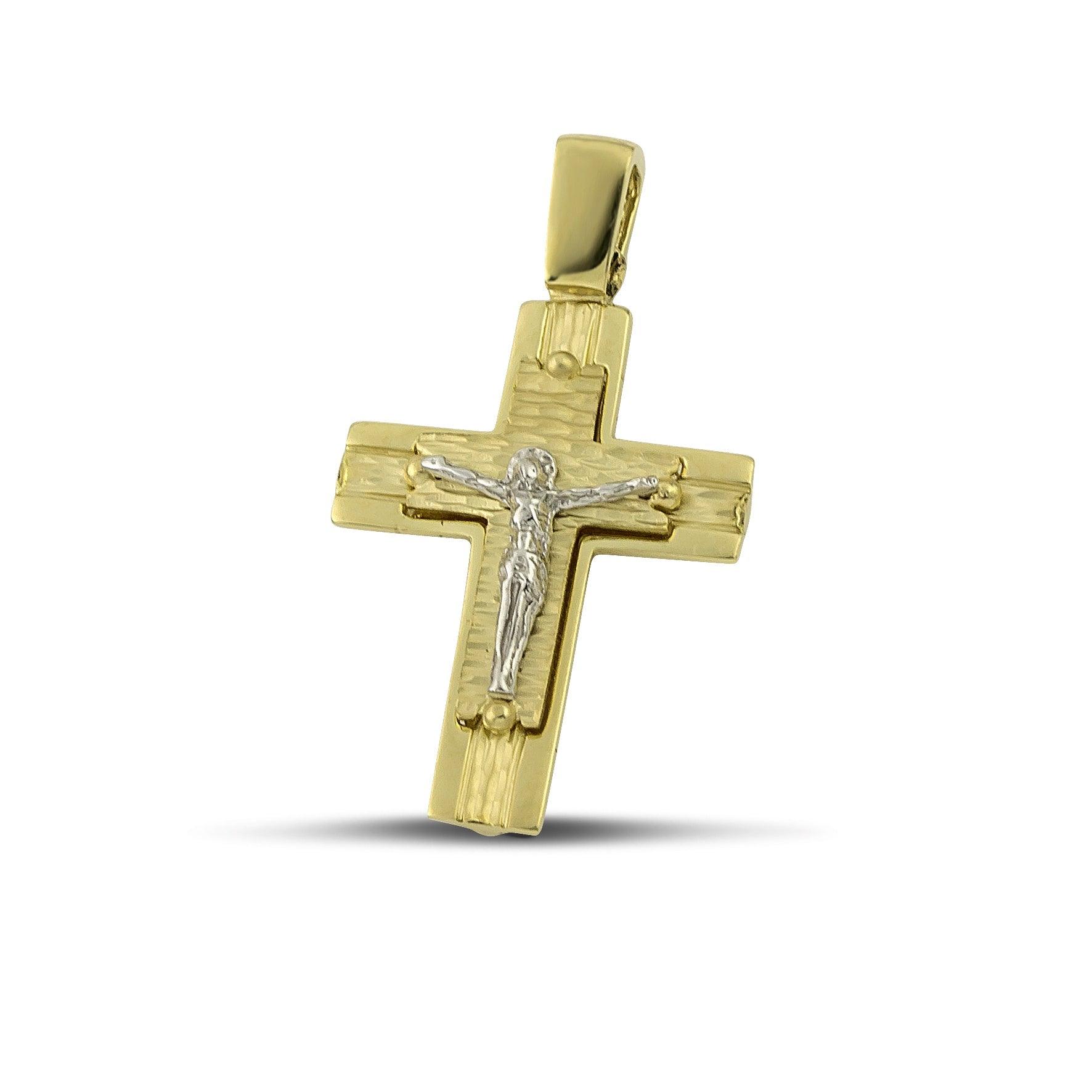 Ανδρικός βαπτιστικός σταυρός από χρυσό Κ14 με τον Εσταυρωμένο.
