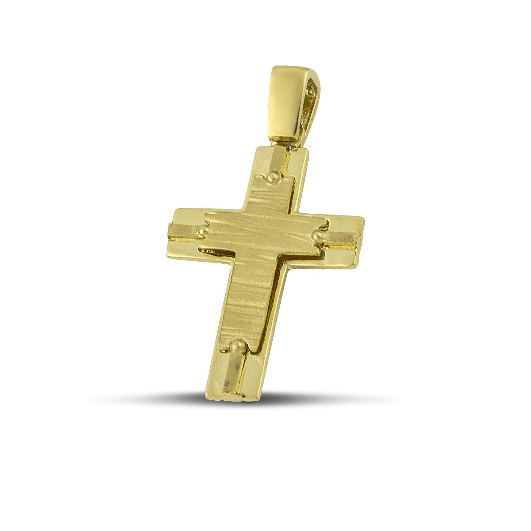 Ανδρικός βαπτιστικός σταυρός από χρυσό Κ14 διπλής όψης.