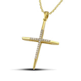 Χρυσός σταυρός Κ18 διπλής όψεως με διαμάντια