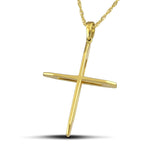 Γυναικείος σταυρός διπλής όψης από χρυσό Κ18 με διαμάντια και στριφτή αλυσίδα.